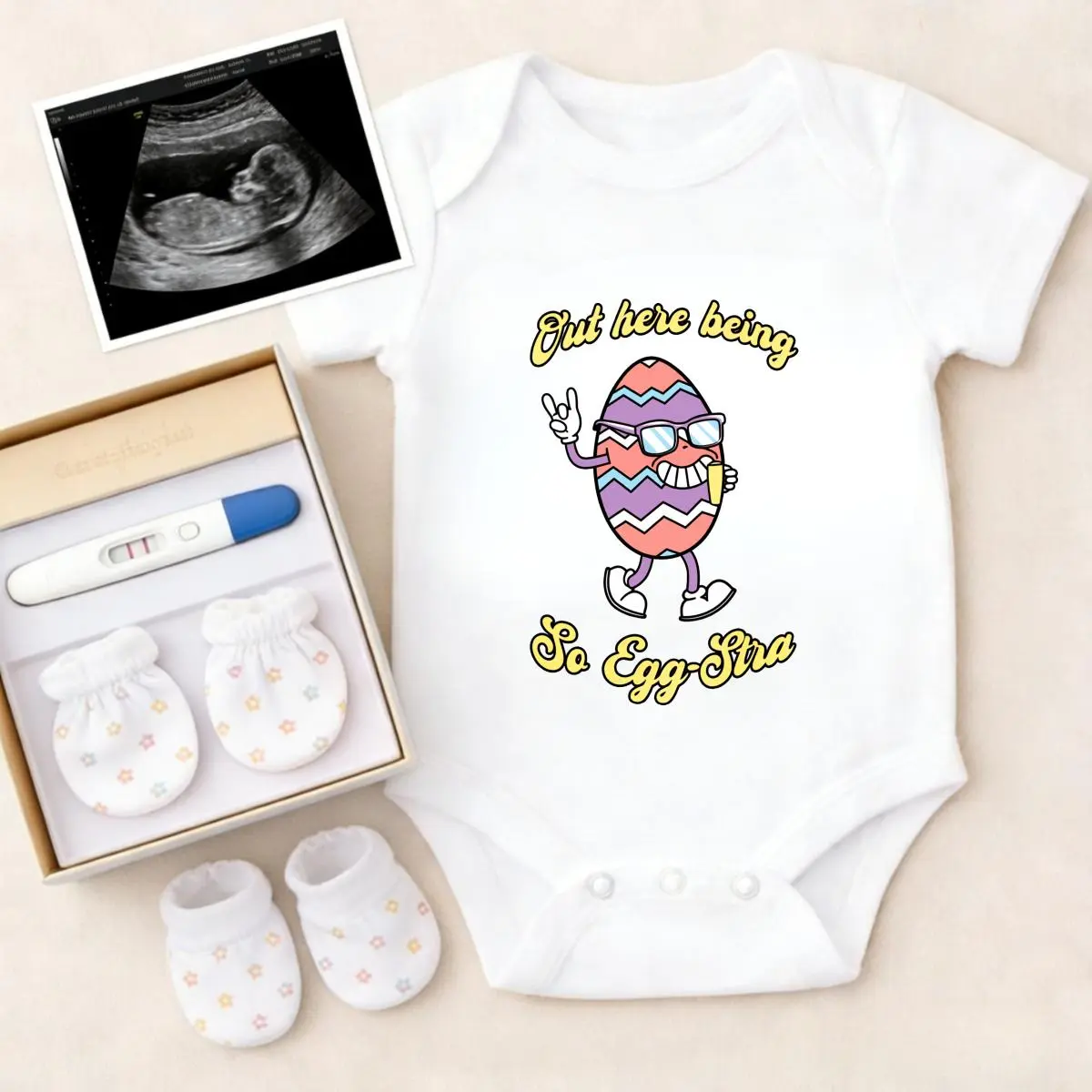 Unisex Baby Bodysuit, 100% Pure Cotton, Soft Breathable Stretchy, Egg Character Cartoon Print, Non-Irritating, Snap Closure, Ideal for Sleep & Play, Refer To Packaging