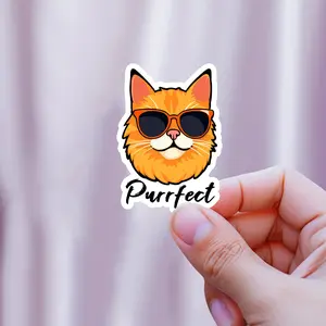 Cool Cat with Sunglasses Sticker - Purrfect Hip amp Trendy Decal for Laptop Water Bottle Phone - Funny Retro Cat Lover Gift