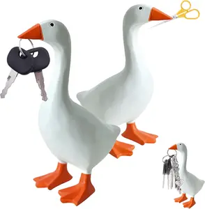 Desk Goose 7 Inches Magnetic Key Holder for Desktop Cute Resin Figurine with Strong Magnet Beak Funny Animal Ornament Mini Desk Goose for Office Home