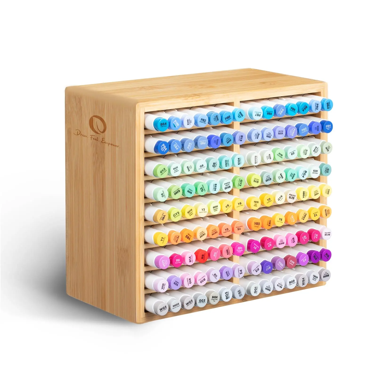 Ohuhu Bamboo Marker Organizer: Desktop Storage Hold 126/224 Markers for Honolulu Oahu Series of Ohuhu Markers, Pens Pencils Stationary Organizer Holder with 18/32 Compartments - Organizer Series of Ohuhu