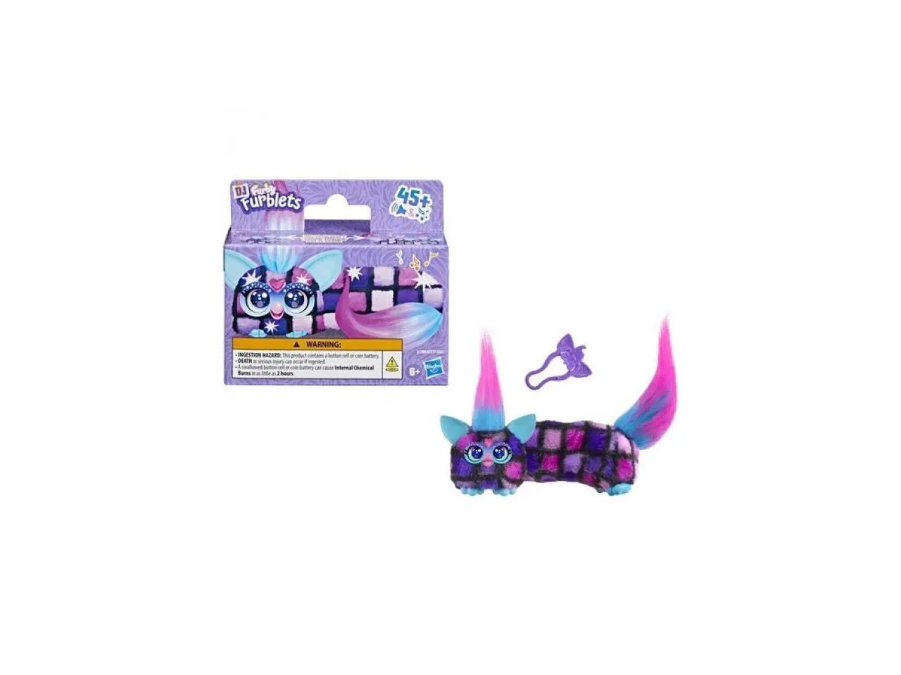 Hasbro Furby DJ Furblets Dis-Co-Dazz Stretchy Mini Electronic Talking Toy with Keychain Clip Ages 6 Plus