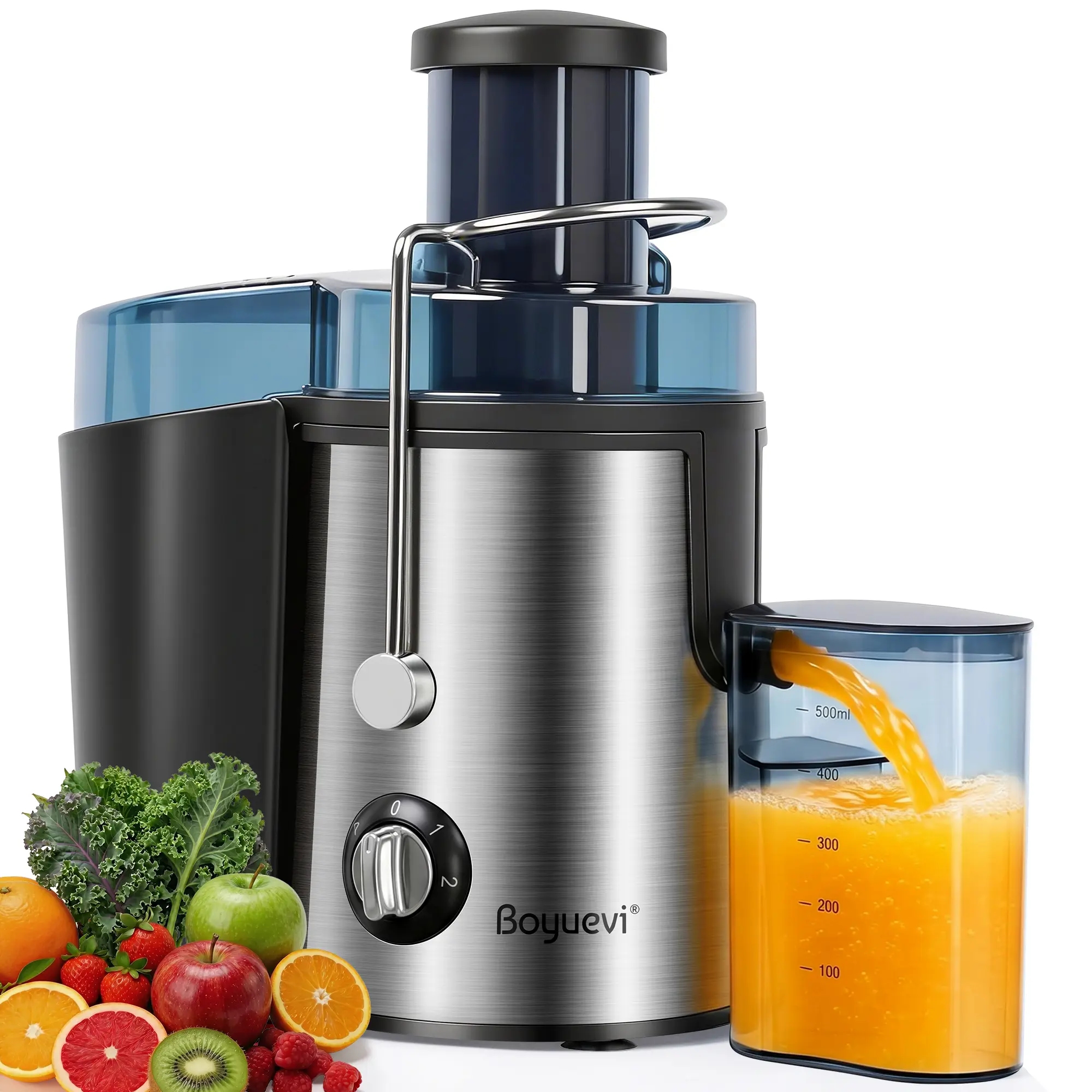 Boyuevi 800W Multi-Function Centrifugal Juicer - 3" Whole Fruit & Veg Feed Chute, 30 oz. Juice Jug, Easy to Clean, BPA-Free Home Kitchen Appliance