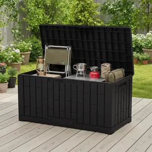 42inch 60 Gallon Outdoor Deck Box Bench, Waterproof Patio Storage Box with Lockable Lid & Handles, Resin Garden Storage Bench for Cushions, Tools, Pool Supplies