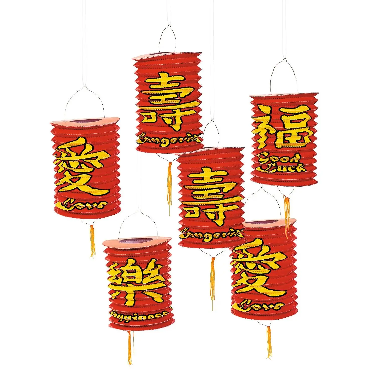 Red 11-in Chinese Hanging Paper Lanterns with Wire Hangers, 6-Pc Reusable Party Decorations & Celebration Lights for DIY Enthusiasts