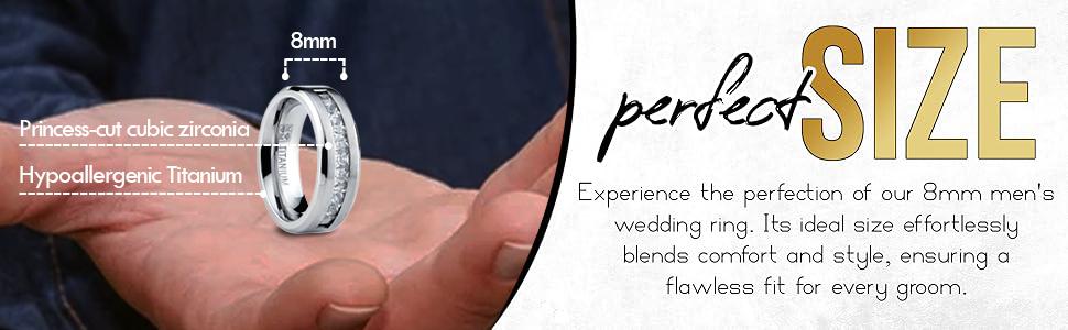 Titanium 1Ct. Men's Wedding Band Engagement Ring with 9 large Princess Cut Cubic Zirconia