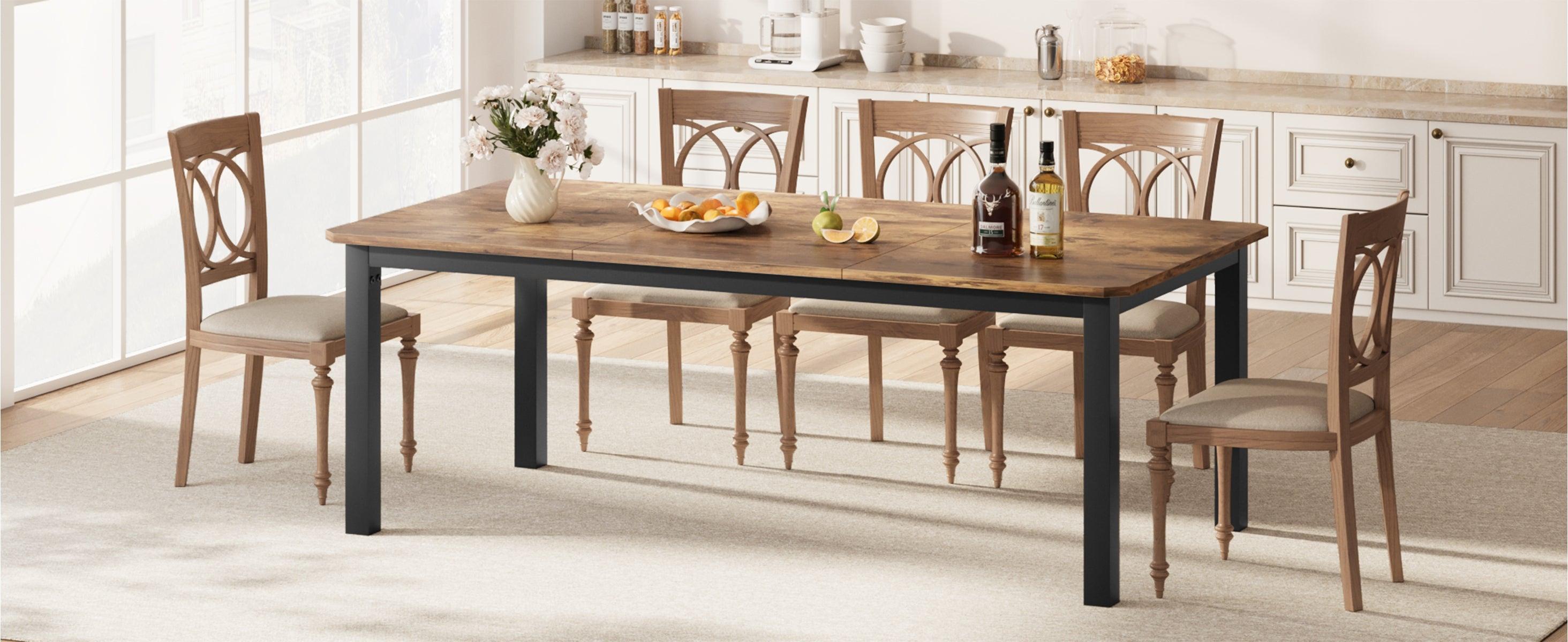 GARVEE Industrial Dining Table for 6-8 People, 78.7" Long Wood Kitchen Table, Rectangle Design Ideal for Dining Room or Meetings, Available in Grey, Retro Brown, and Black & Brown Finishes.