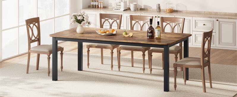 GARVEE Industrial Dining Table for 6-8 People, 78.7" Long Wood Kitchen Table, Rectangle Design Ideal for Dining Room or Meetings, Available in Grey, Retro Brown, and Black & Brown Finishes.