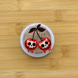 Cherry Skulls Magnetic Grip Kindle & Phone Holder, Compatible With MagSafe Devices Phone Grip, Pop Socket for Phone sticky Library Card mount Wireless Portable