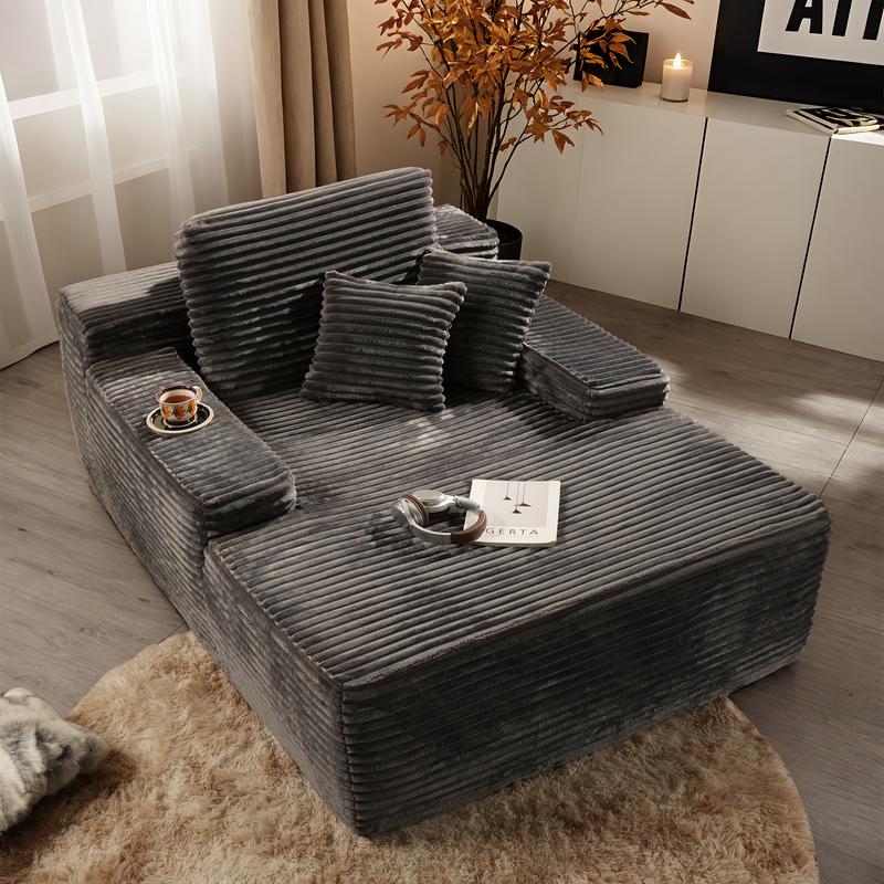 Oversized Chaise Lounge Chair Indoor Upholstered Sofa Bed Lounge Couch Chair,Reading Chair Sleeper Cloud Sofa Couch,Plush Chair Bed for Living Room Bedroom (Black)