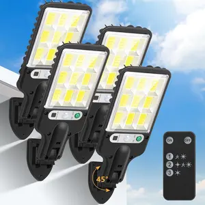 Solar Outdoor Lights, 4 Pack Remote Control LED Solar Sensor Wall Lights, Waterproof Outdoor Lighting for Garden, Garage, Yard