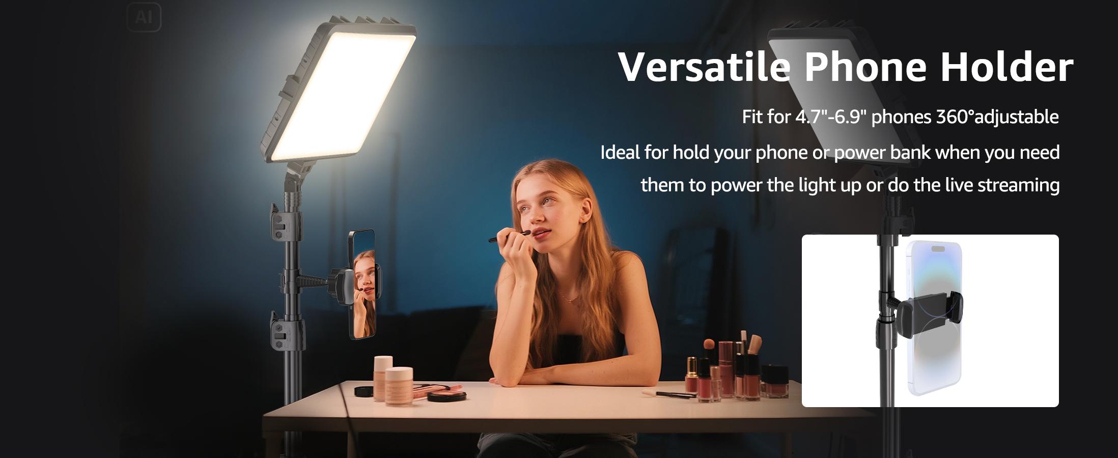 NiceVeedi Studio Light 2-Pack LED Video Light Kit with Tripod Stand & Phone Holder, 2800-6500K Dimmable, 73" Stream Light for Video Recording