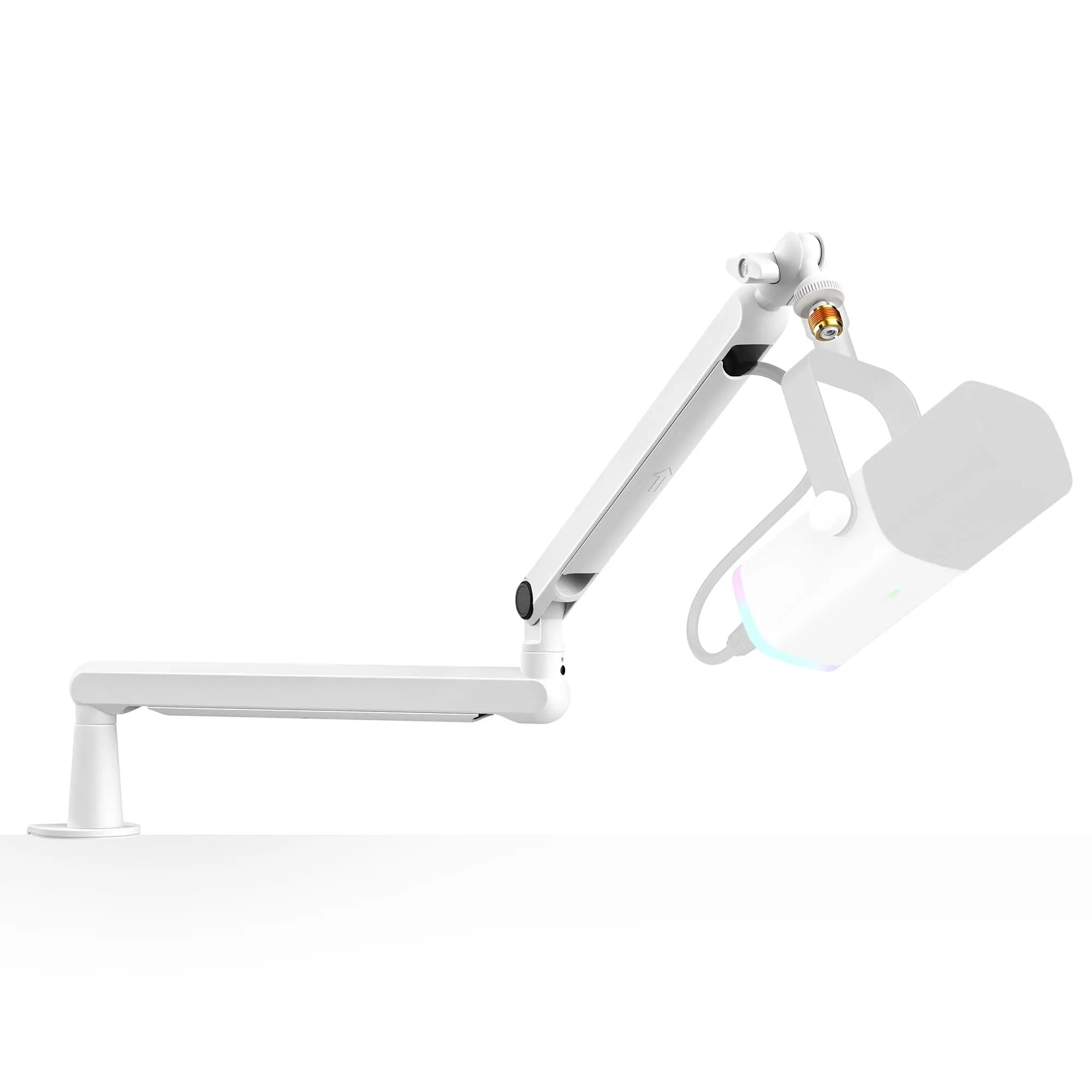 fifine Low Profile Podcast Microphone Stand, BM88 Gaming Mic Boom Arm with Desk Mount, Cable Channels Management, Adjustable Metal Boom Arm White for Recording/Streaming/Gaming/Home Office