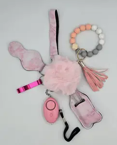 Tie Dye Keychain Sets for Everyday Use - Choose Pink or Purple - Includes Fuzzy Pom Pom & Tassel - Perfect for Accessories