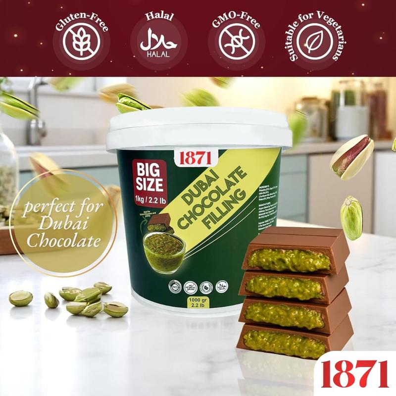 Dubai Chocolate Filling 2.2 Lb / 1 Kg Pistachio Cream with Crispy Kadayif | Middle Eastern Gourmet Dessert Best Ingredient For Dubai Chocolate | Rich, Crunchy & Decadent Treat (2.2 lb / 1 Kg)
