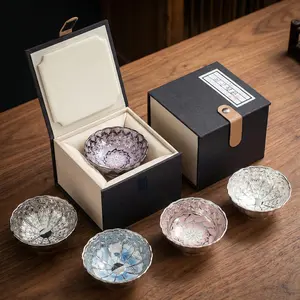 Blooming Prosperity Silver Luster Jian Zhan Master Teacup Hand Thrown with Yin Fen Glaze for Wealth Good Fortune and Success pink floral design Chinese Intangible Cultural Heritage Collection golden dragon