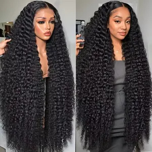 32 34 Inch Deep Wave Lace Front Wigs Human Hair Pre Plucked 13x6 Deep Wave HD Lace Frontal Wigs Human Hair Curly Wigs for Women 180% Density Deep Curly Wigs With Baby Hair