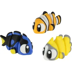 PowerTRC 3D Printed Articulated Tropical Fish Fidget Toy 3 Pack – Flexible Cute Animal Desk Decor, Adult Fidget Collectible – 3D Printed in USA