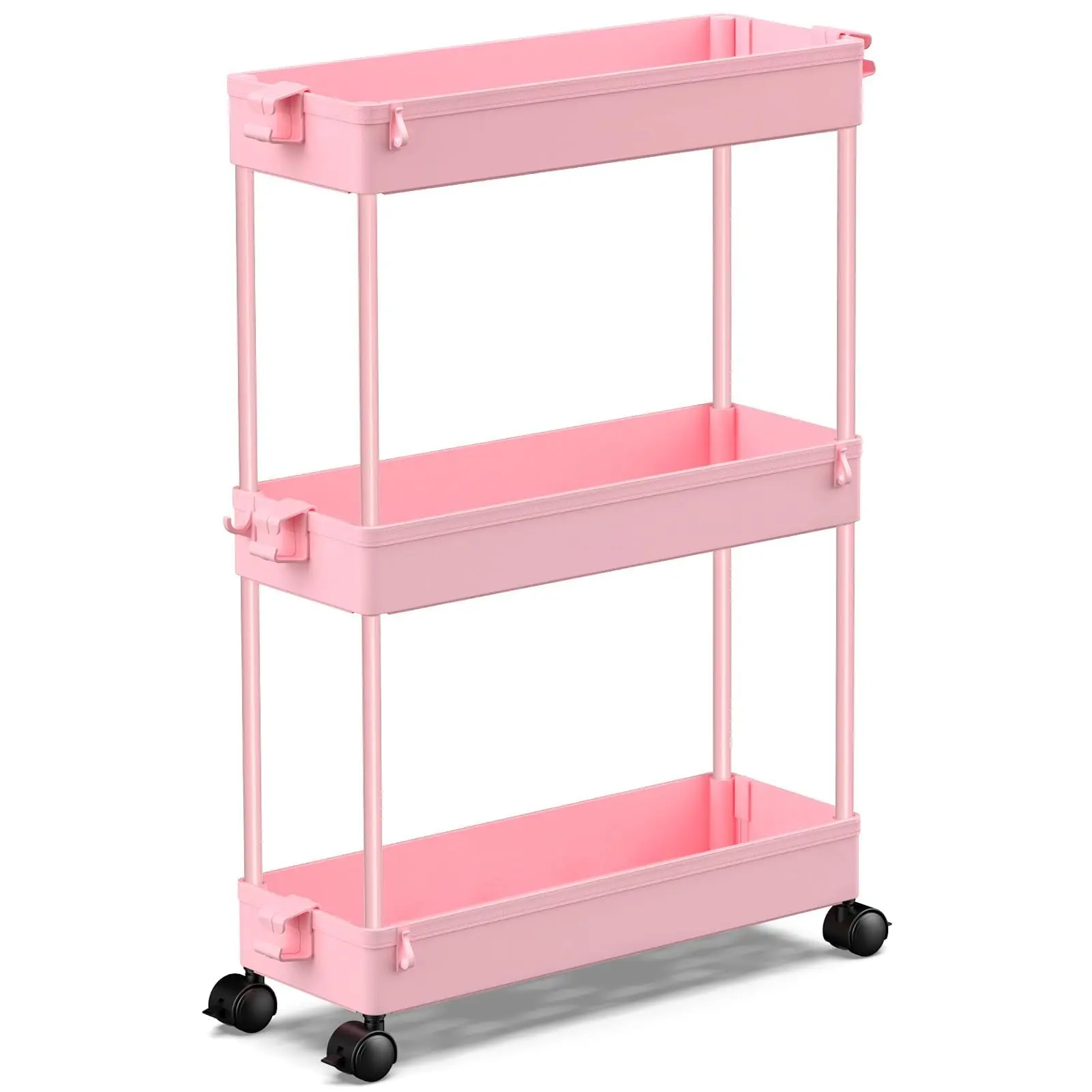 3 Tier Rolling Storage Cart with Wheels, Slim Utility Cart Organizer for Bathroom, Kitchen, Laundry Room, Pantry, Mobile Storage Shelf Rack, Space Saving Narrow Rolling Cart