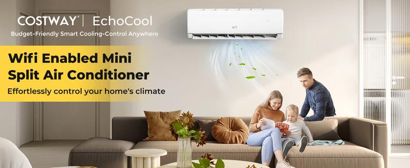 COSTWAY Split Air Conditioner& Heater, 9000-24000BTU Wifi Enabled Inverter Air Conditioner & Heater Pump System, Compatible with Alexa, w/Installation Kit