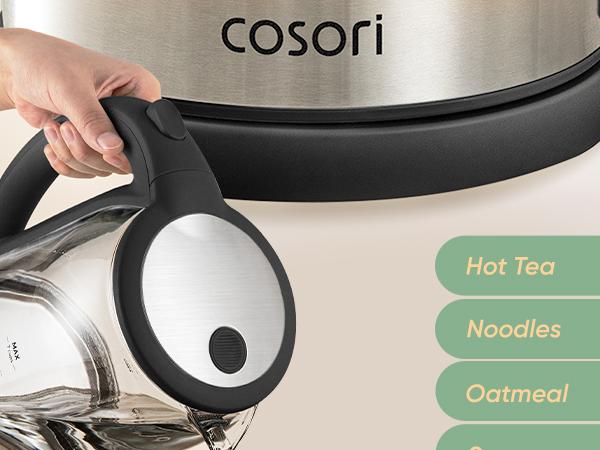 COSORI Electric Glass Kettle, 1.8Qt/1500W, No Plastic Filter & Spout, Auto Shut Off, Black, Hot Water Boiler for Coffee&Tea, College Dorm Essential GK-172/173, valentinesdaygift