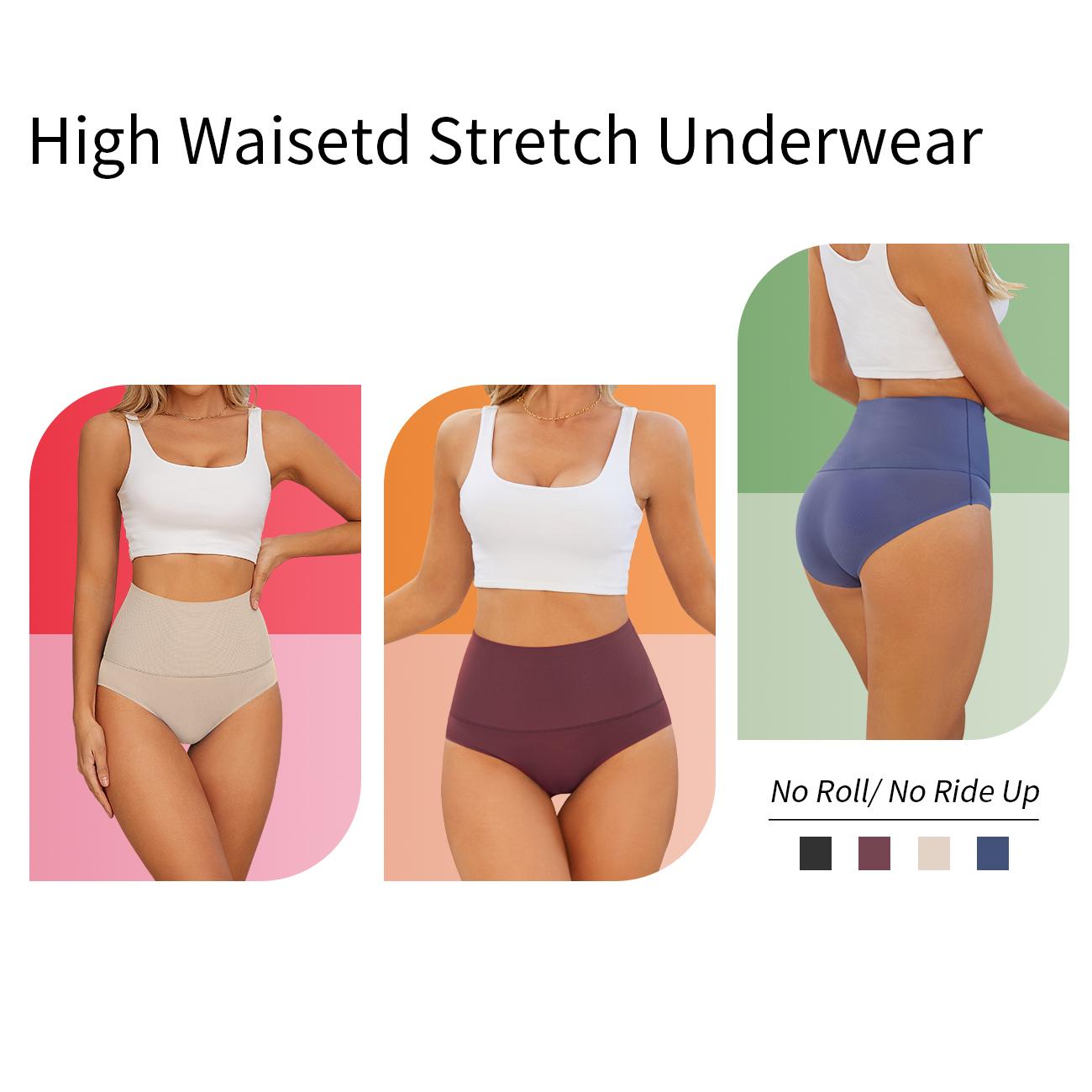 FINETOO 4Pcs  Women's Underwear High Waist Breathable Briefs Comfort  Underpants Ladies Springtok Stretch Smooth Panties 4 Pack Seamless Womenswear