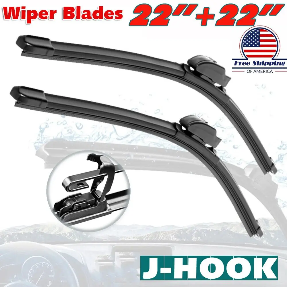 Automotive Replacement Windshield Wiper Blades Set (2 Pieces), 22 in Aerodynamic All-Season Ice-Resistant J-Hook Bracketless Jointless OEM Quality, 1m Rubber Coated, 1M Wipes