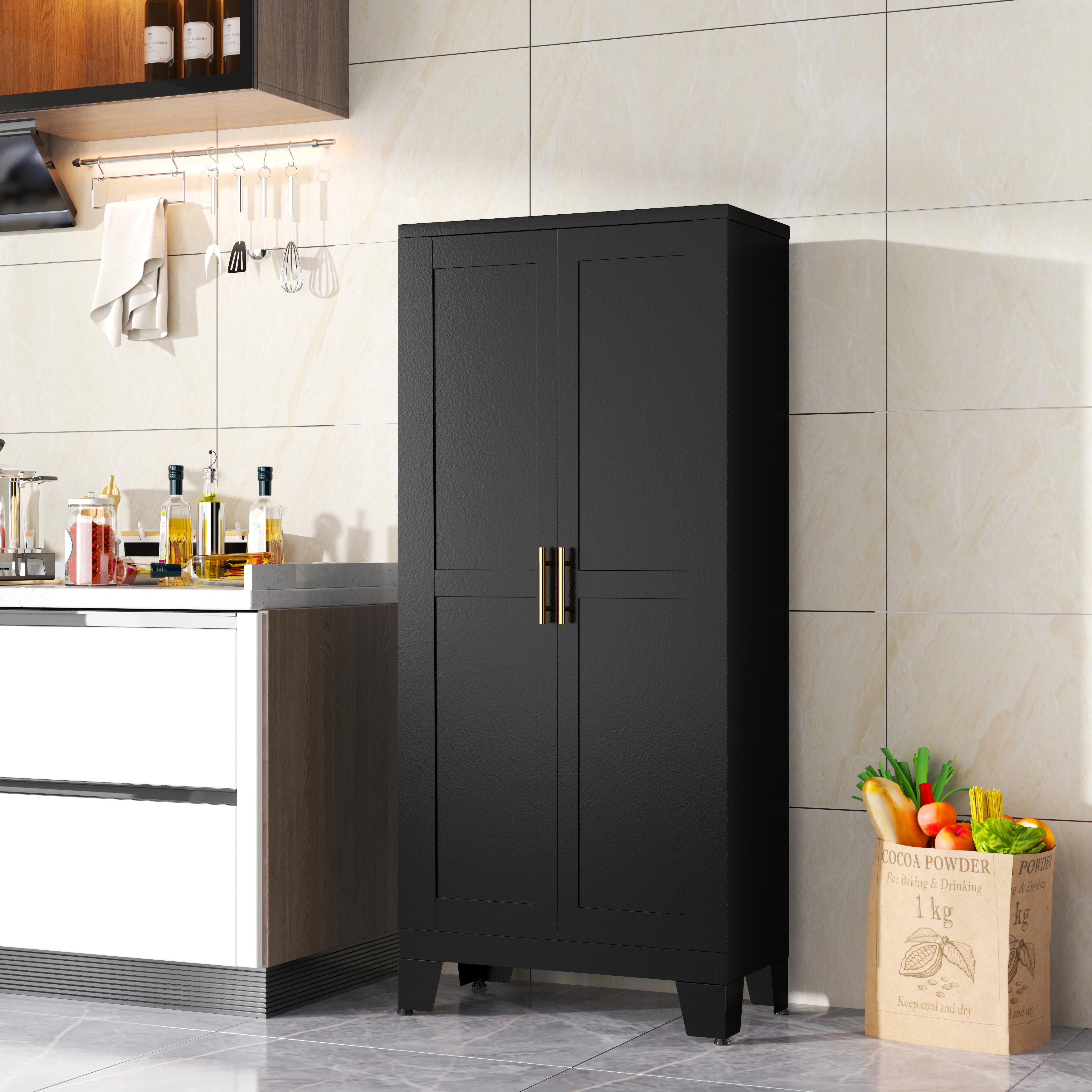 Metal Pantry Cabinet 61" with 2 Doors and Adjustable Shelves Kitchen Storage Cabinet with Gold Handles - Versatile Storage for Kitchen, Bathroom, Dining Room, Utility Room Furniture Metal Pantry Cabinet 61" with 2 Doors and Adjustable Shelves Kitchen Storage Cabinet with Gold Handles - Versatile Storage for Kitchen, Bathroom, Dining Room, Utility Room Furniture