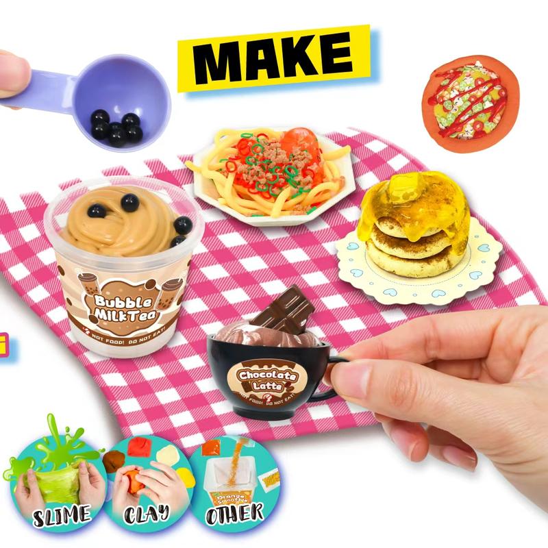 Dilemu DIY Mini Convenience Store Squishy Slime Food Play Set with Storage Trays Drawer Boxes Flat Pouches Stress Relief Sensory Toy Gift for Kids Girls Ages 6+