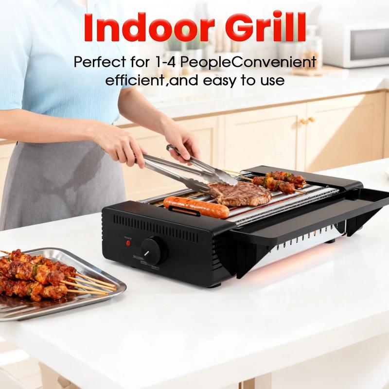 TMWINGS 2-in-1 Electric Grill & Hot Dog Machine, Indoor Smokeless BBQ Grill with Non-Stick Griddle, Perfect for Family Cooking & Home Parties