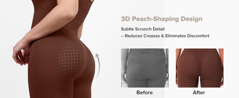 BRXL Built-in Bra Jumpsuit Stretch Sportswear Stylish Sportswear Women's Square Neck Ribbed Sleeveless Seamless Jumpsuit with Tummy Control Suitable for Casual Wear Fitness Yoga -1