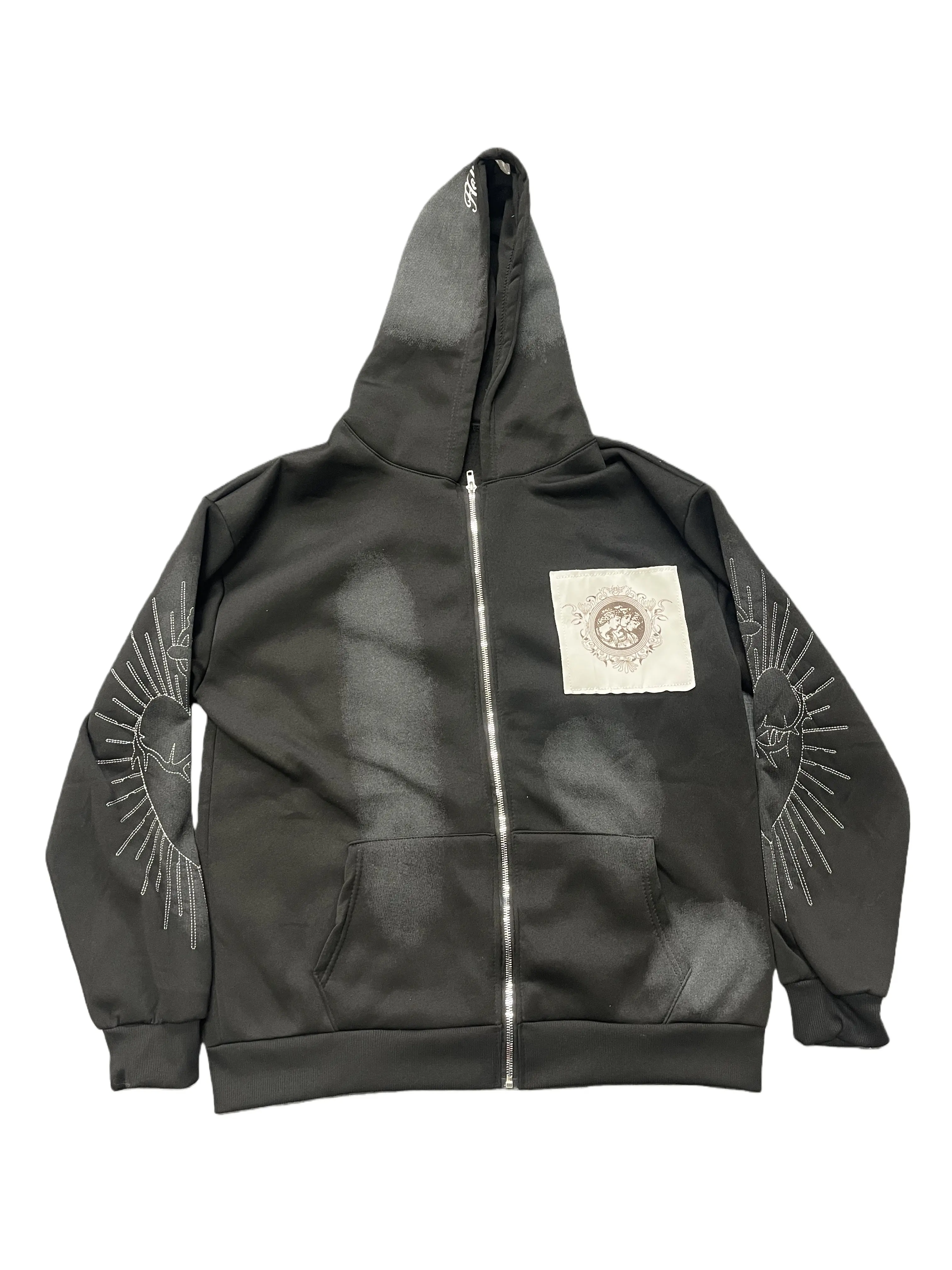 Zip-Up Hooded Sweatshirt for Women, Streetwear Graphic Print Long Sleeve Polyester Fleece Jacket with Adjustable Hood, Fitted, Tops