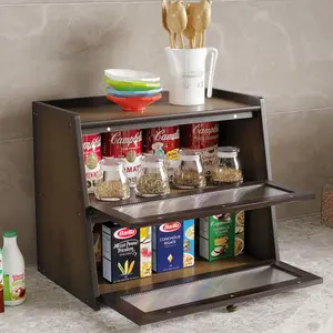 Bread Box for Kitchen Countertop 2 Layer Breadbox Wooden Bread Storage Container Bin Vintage Farmhouse Food Organizer Acrylic Window for Kitchen Counter Cabinet, Pantry, Cupboard