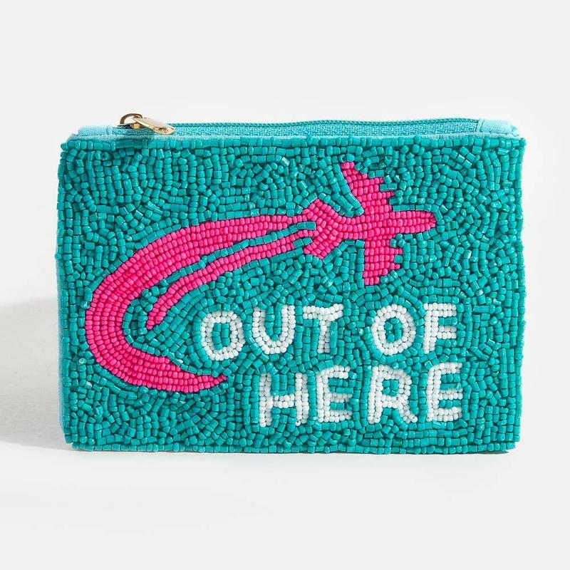 Out Of Here Airplane Seed Beaded Coin Purse