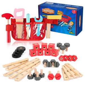 #Summervibes WORKPRO Wooden Building Toy Tools Set, 43 Pack Building Toy Set Creative&Educational Construction Toy, Great Gift for Toddlers 3+