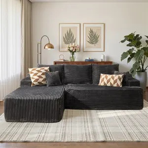 HOOOWOOO 96'' L-shape Modular Sectional Sofa, Comfy Boneless & Cozy Plush Corduroy Cloud Sleeper Couch with Deep Seat, Compressed Couches Perfect for Living Room, Bedroom, No Assembly Required, Space-Saving Recliner Design