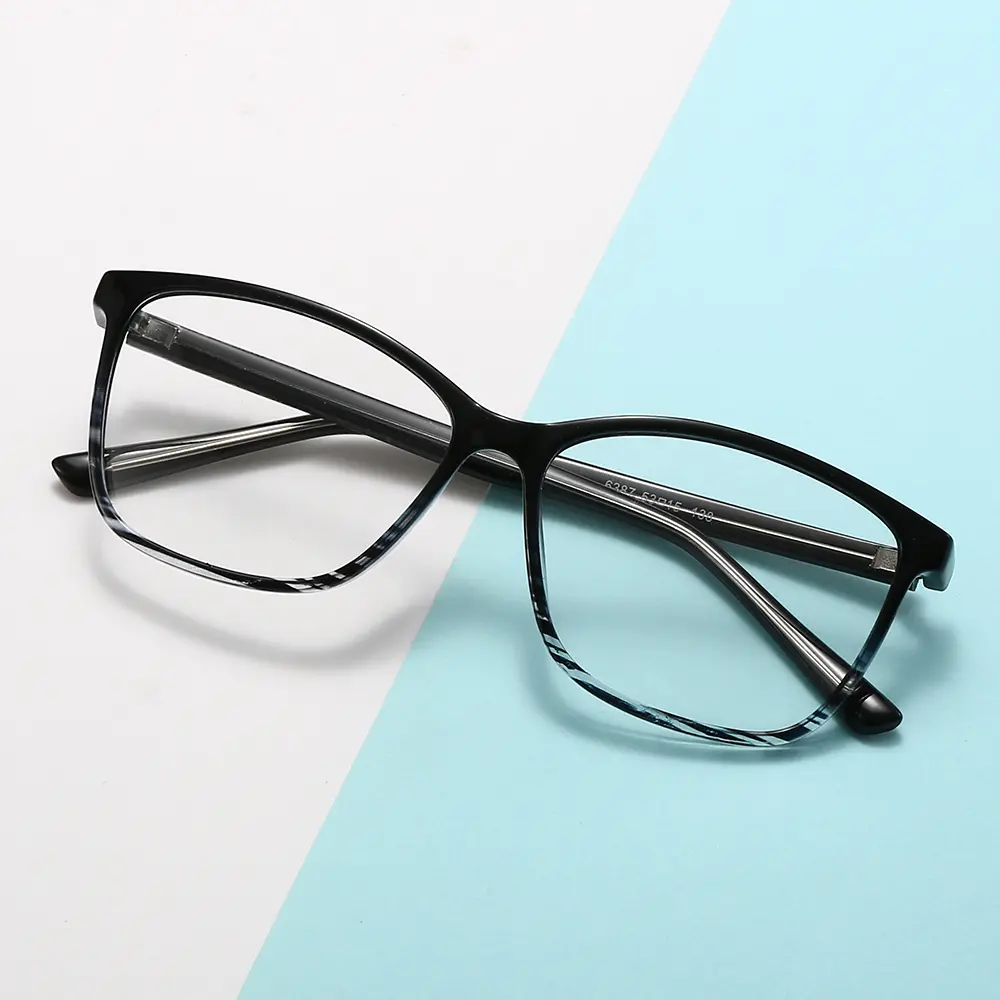 Fytoo Acetate Cat-Eye Eyeglass Frames - Resin Gradient Stripes, Polished Finish, Replaceable Lenses, Daily Wear Fashion Optical Eyewear