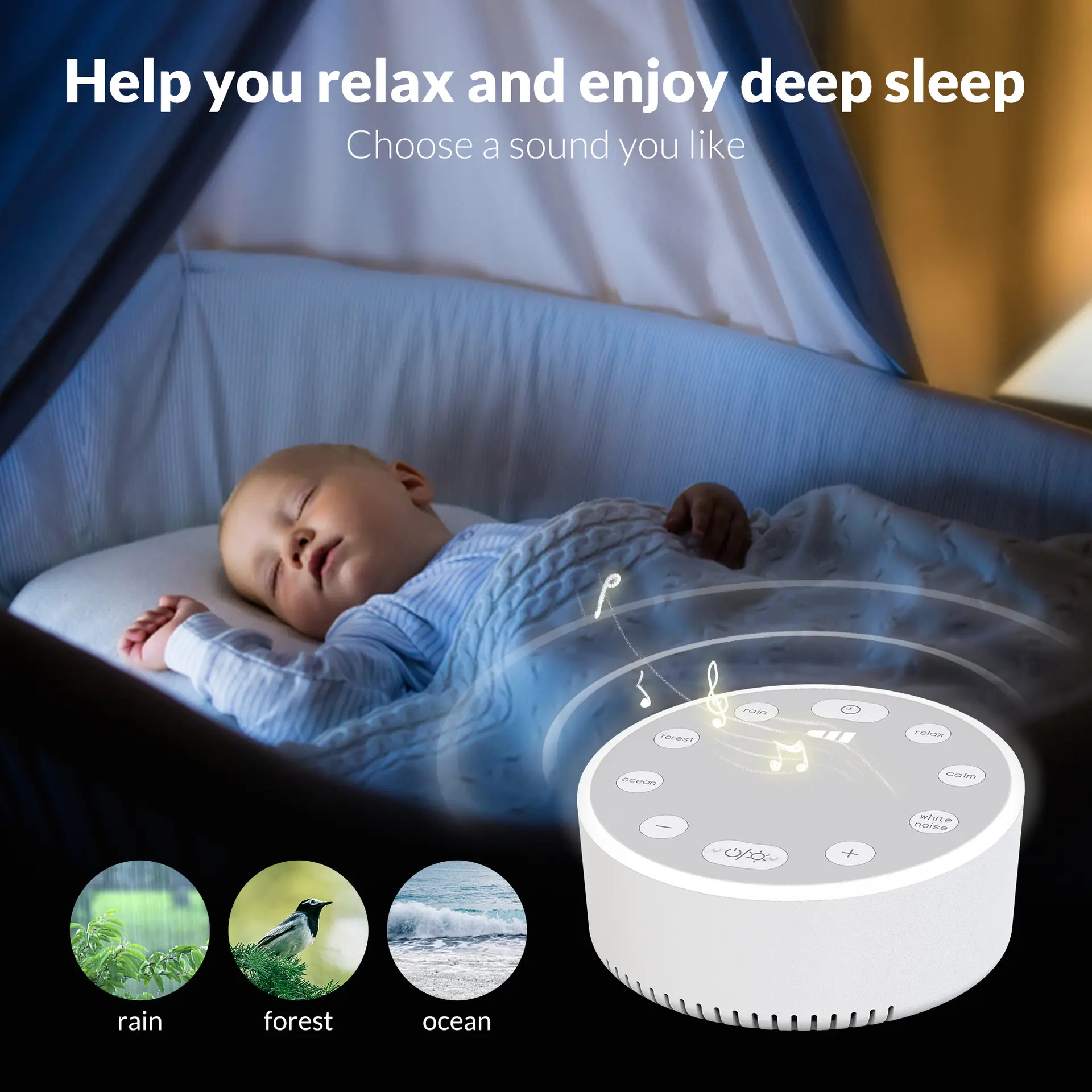 6 Natural SoundS & 3 Timing Modes - White Noise Sound Machine for Sleep Aid, Relaxing, Kids - Portable Sound Macine for Adults - Privacy Home Gift