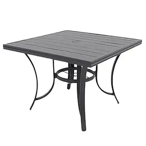 Four Seasons Courtyard Palermo Slat Top Dining Table with Umbrella Hole, Gray
