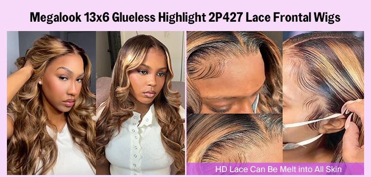 [New Highlight 2P427] Megalook Ombre Honey Blonde Wig #2 Roots P427 Highlight Colored 13x6 Glueless Lace Frontal Wigs Pre-everything Wig