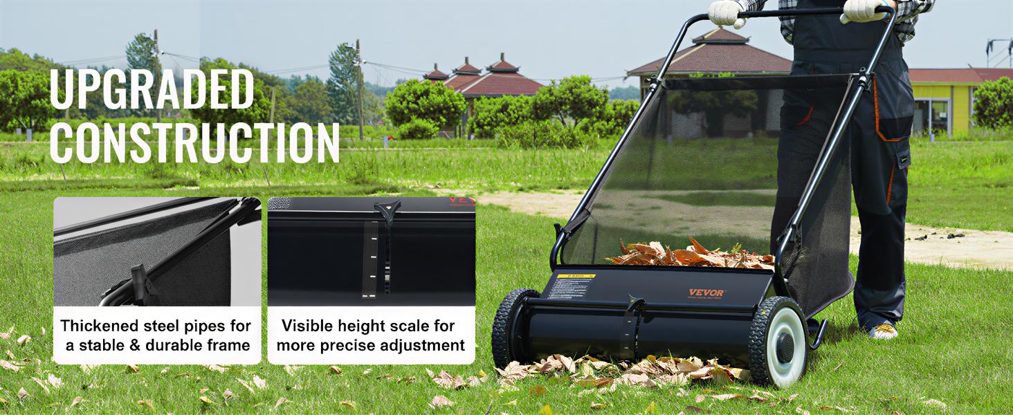 VEVOR Push Lawn Sweeper, 26 inch Leaf Grass Collector, Strong Plastic Wheels Heavy Duty Thickened Steel Durable to Use with Large Capacity 3.5 cu. ft. Mesh Collection Hopper Bag, 2 Spinning Brushes VEVOR Push Lawn Sweeper, 26 inch Leaf Grass Collector, Strong Plastic Wheels Heavy Duty Thickened Steel Durable to Use with Large Capacity 3.5 cu. ft. Mesh Collection Hopper Bag, 2 Spinning Brushes