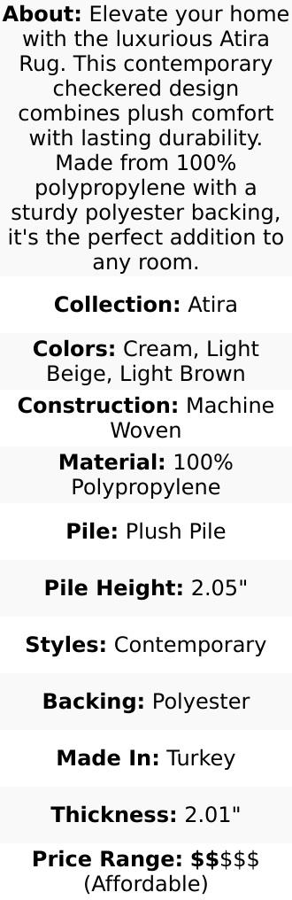 Atira Light Brown Checkered Area Rug Perfect for any room