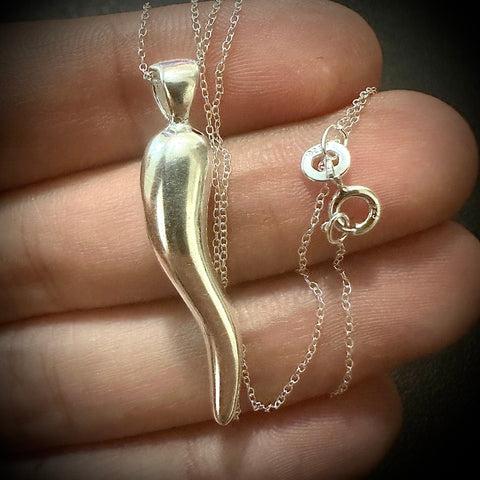 925 Sterling Silver Cornicello Charm Pendant Necklace for Women Men 18''
