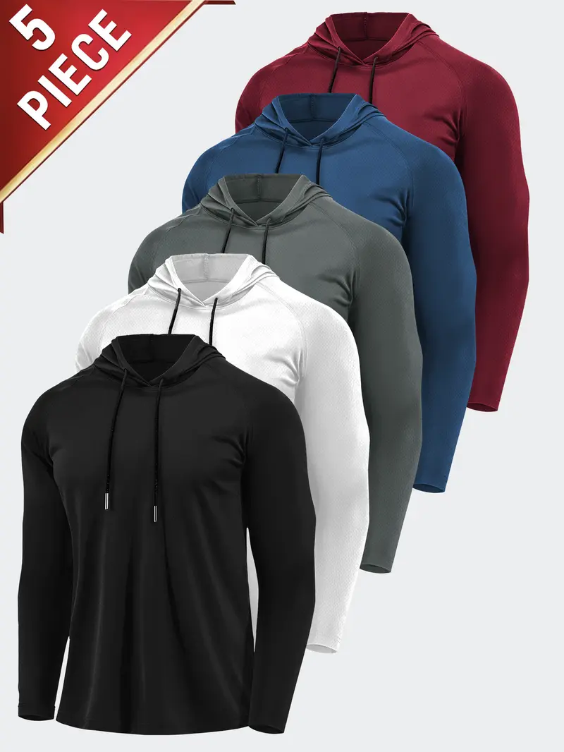 5 Pieces Men's Hooded Sweatshirt Long Sleeve Pullover Casual Fashion Warm Comfortable Breathable Fabric Suitable for Casual Outings Outdoor Sports Valentine's Day Gift