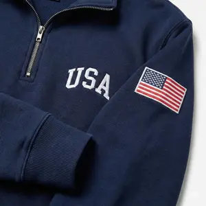 Embroidered USA Quarter Zip Sweatshirt, Retro USA With Flag Zip Sweatshirt, Happy Birthday America 250 Years Crewneck, Semiquincentennial Crewneck, 4th of July Shirt