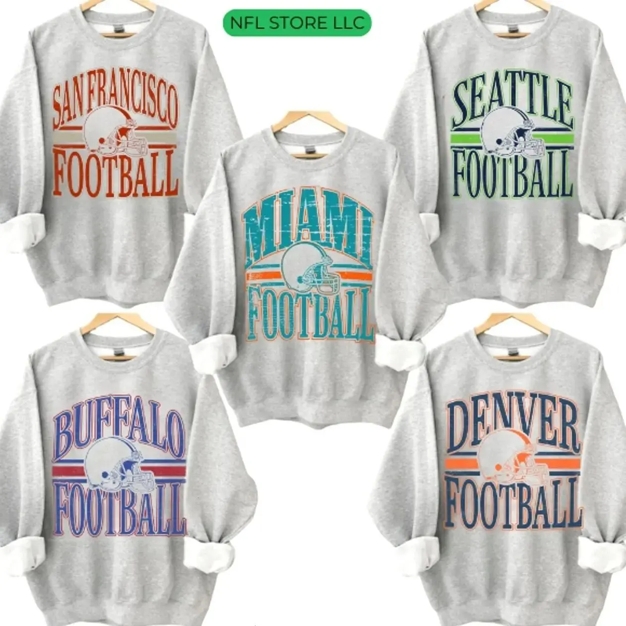 Retro Football Sweatshirt for All Team Sports Fans, Sport Grey Cotton Crewneck Shirt for Men & Women by Kaylan Eppes, USA-Made & Printed Apparel	
