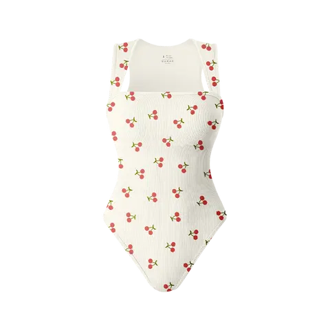 OYV Printed pattern Women's Ribbed Bodysuit-Sexy Square Neck Sleeveless Tank Top Design-Stretchy, Soft Womenswear Underwear Lady Comfort