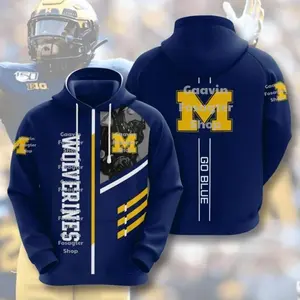 Michigan Football 3D Hoodie, Maize & Blue Go Blue Stripes Design, Perfect Gift for Fans