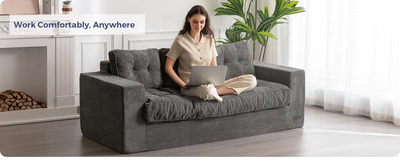 MAXYOYO 3 Seater Couch for Living Room, Boneless Couch with Tufted Cushion & Backrest, Upholstered Floor Sofa for Adults, No Assembly Required, Dark Grey