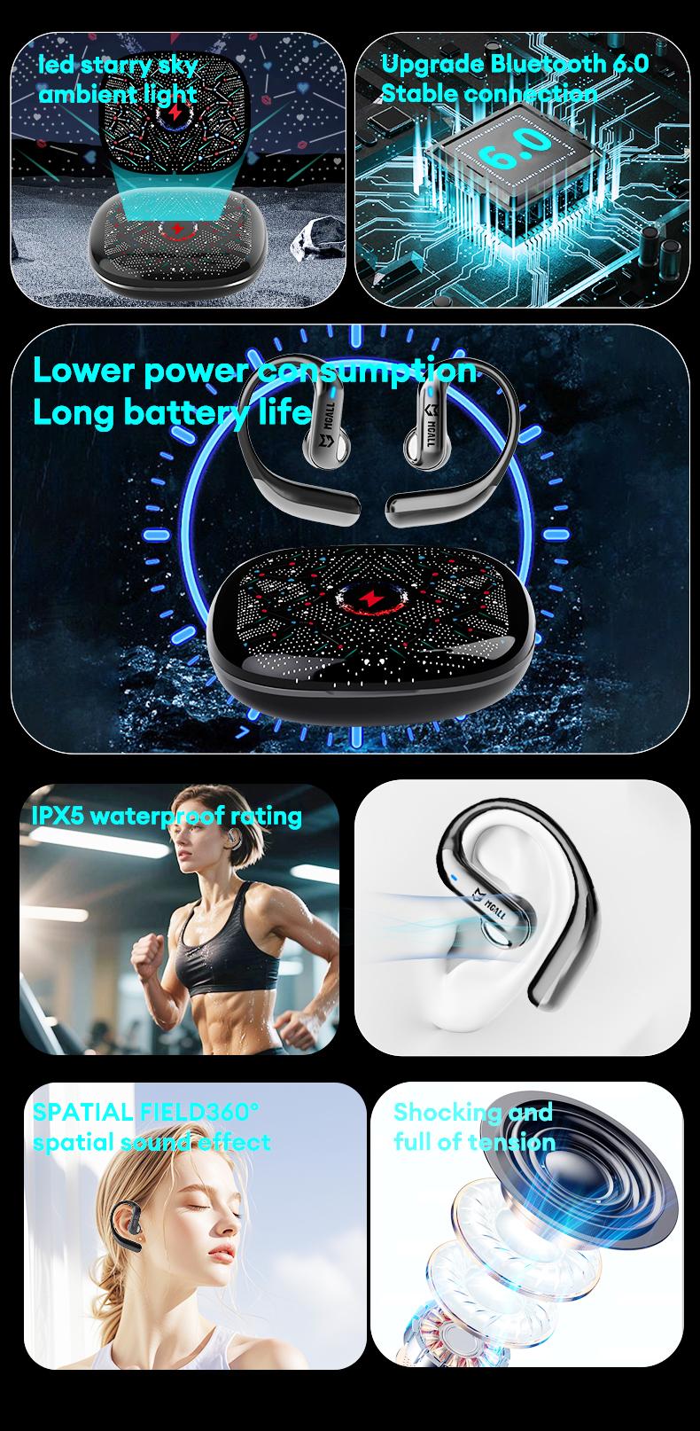 MGALL C16 Wireless Headphones Supports 169 Language Translation with 2025 Bluetooth 6.0 for Faster, Stable Connection & Low Power Use, LED Ambient Light, 360° Surround Sound, IPX5 Waterproof, Biomimetic Structure, Lightweight & Snug Fit