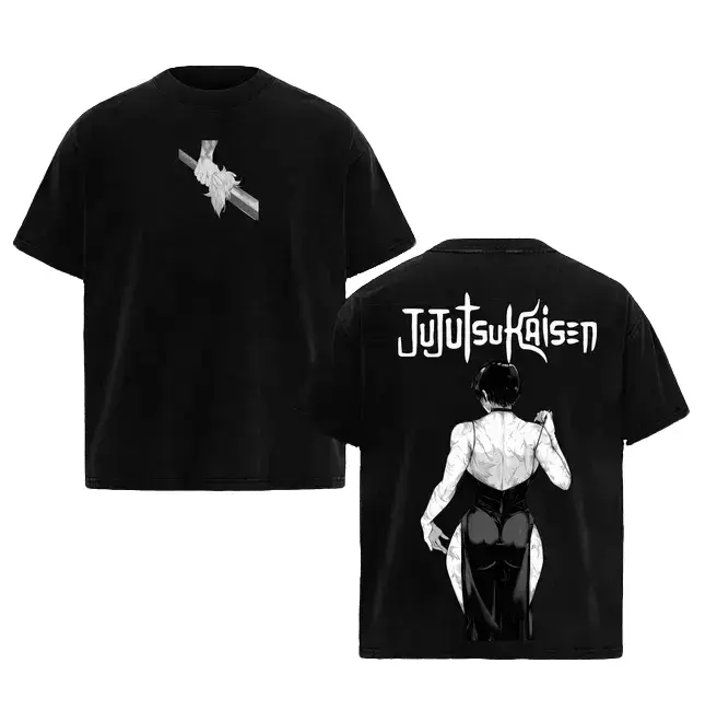 Jujutsu Kaisen Maki Zenin Anime Print Men's Short-Sleeve Oversized Cotton Crewneck T-Shirt - Heavyweight, Double-Printed, Vintage Washed, Unisex Streetwear Casual Top, Shortsleeve, Tshirt, Jujutsu Kaisen Character Men's Short-Sleeve T-Shirts, Sportswear